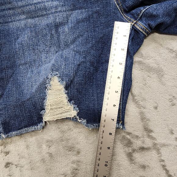 Energie Shorts Womens 15 Juniors Blue Bermuda Destructed Cut Off Hem Dark Wash - Picture 11 of 13